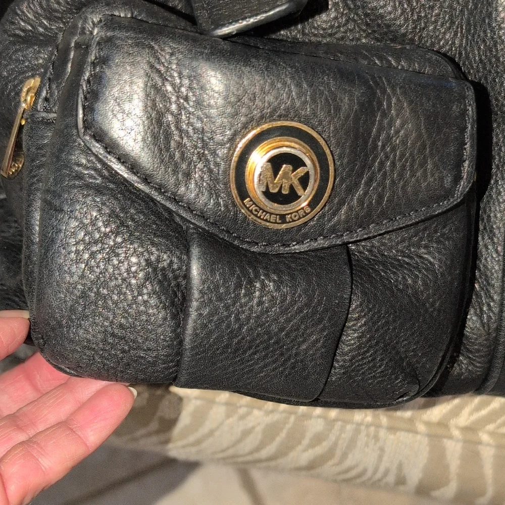 Michael Kors Black Leather Satchel with Gold Accents